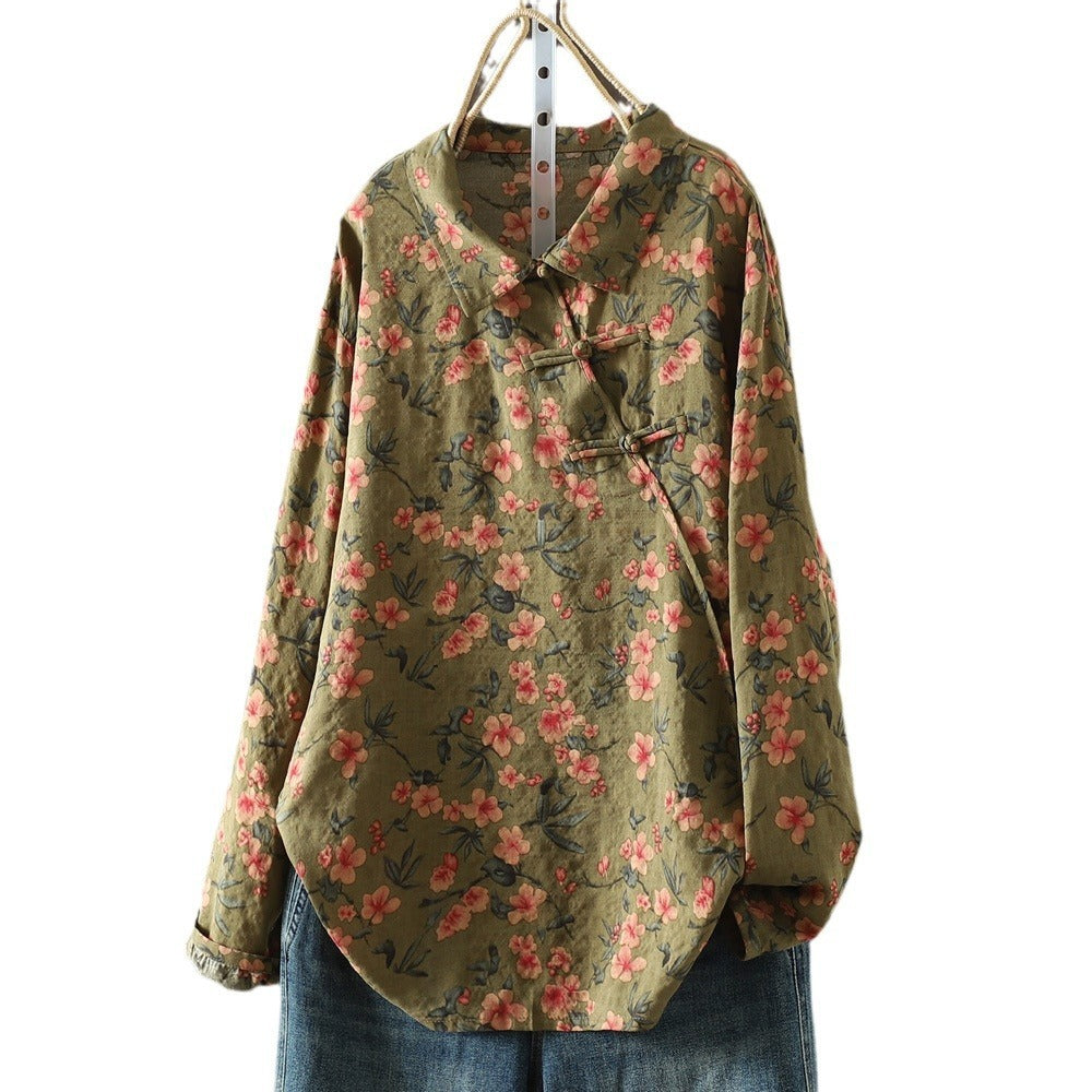 New Chinese Style Shirt Women's Oblique Button Collar Chinese Knot Button Top