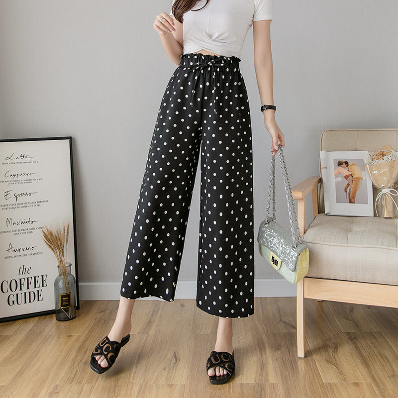 Wide-leg Pants Women's Plaid Polka-dot Nine-point High-waisted Straight Slim Loose Thin Casual Pants
