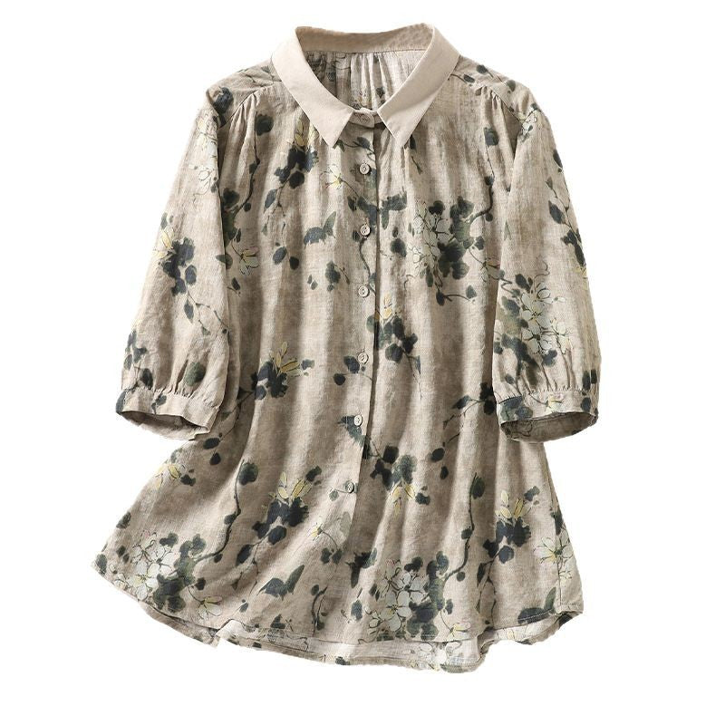 Women's Short-sleeved Shirt Cotton And Linen Style Top