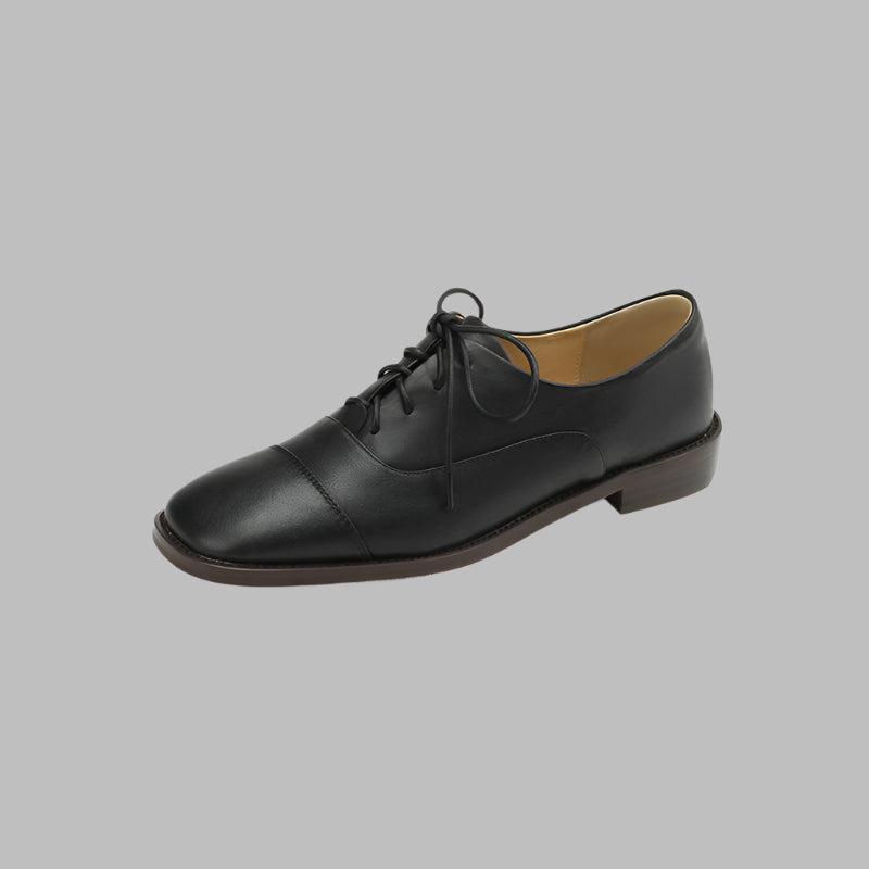 Full Leather Versatile Block Shoes Cow Leather Lace