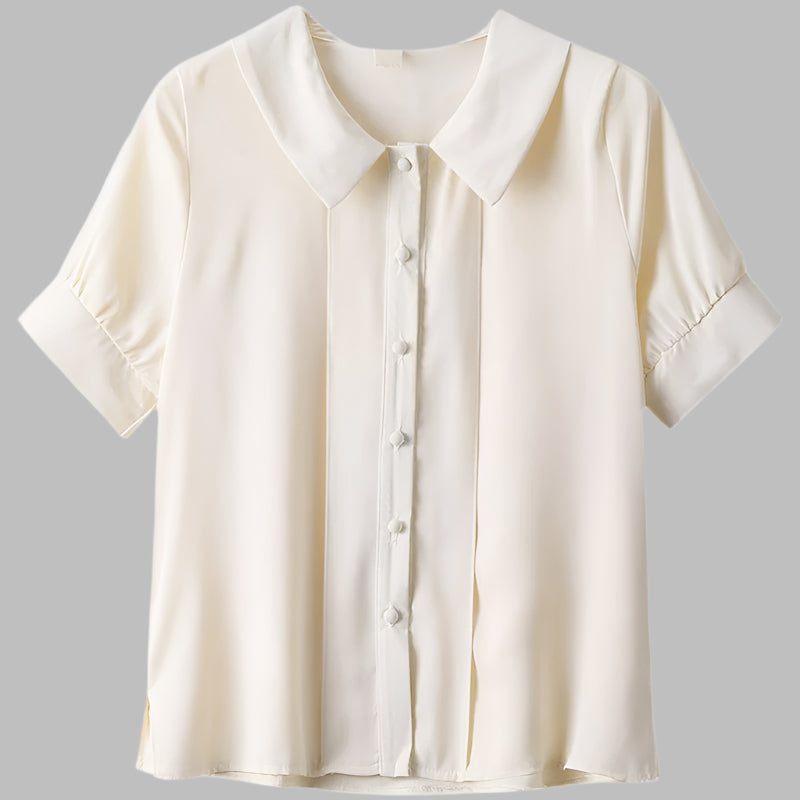 French Style White Short-sleeved Chiffon Shirt With Doll Collar Retro Lantern Sleeve