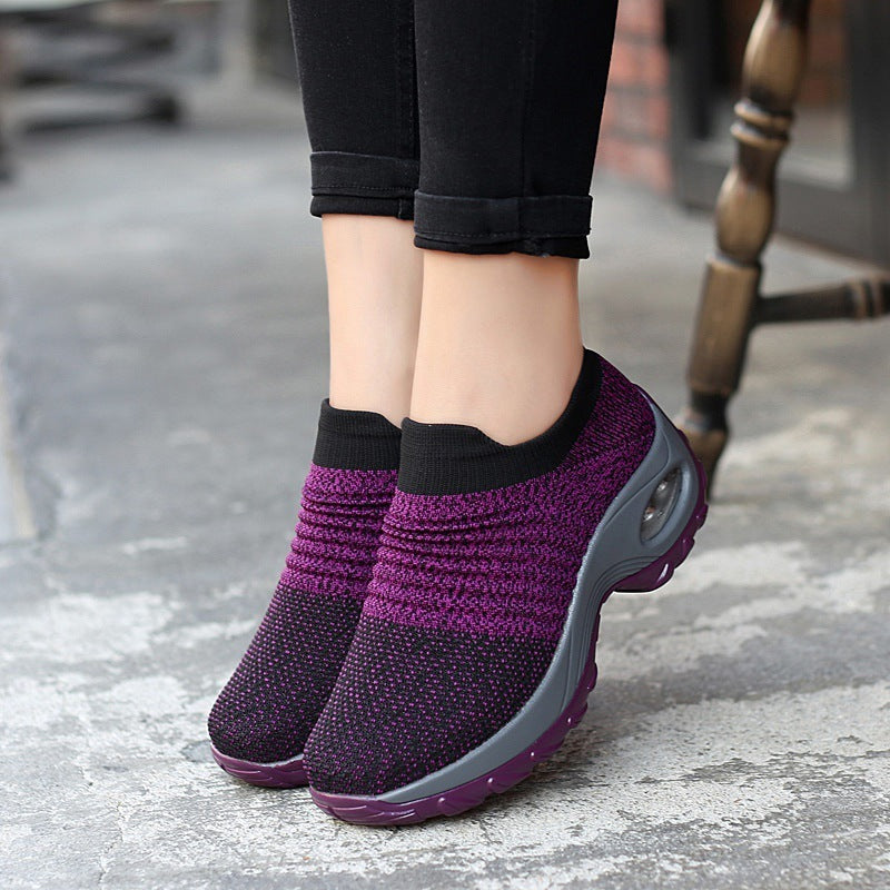 Wedge heel plus size knitted air cushion shoes