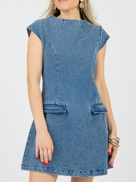 Denim Cap Sleeve Mini Dress