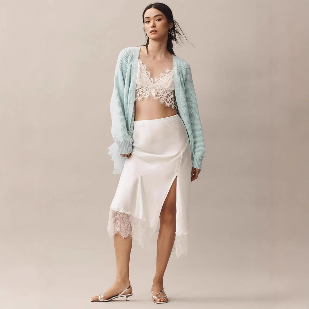 Ruffled Gauze Knitting Sweater Cardigan Long Sleeve