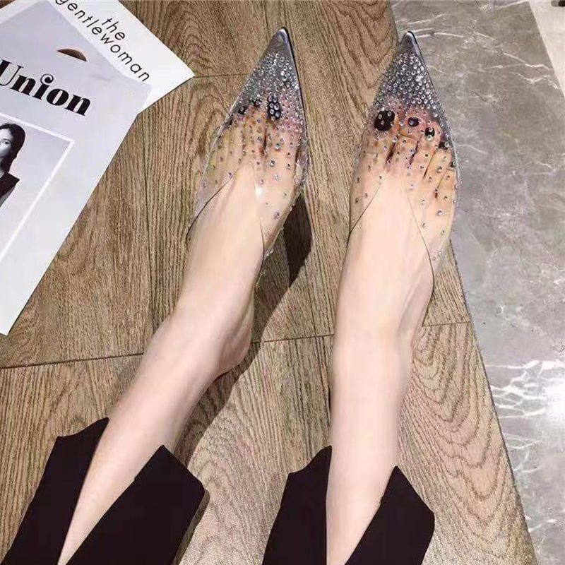 Fish Mouth Shallow Mouth Rhinestones Show White And Jelly Sandals