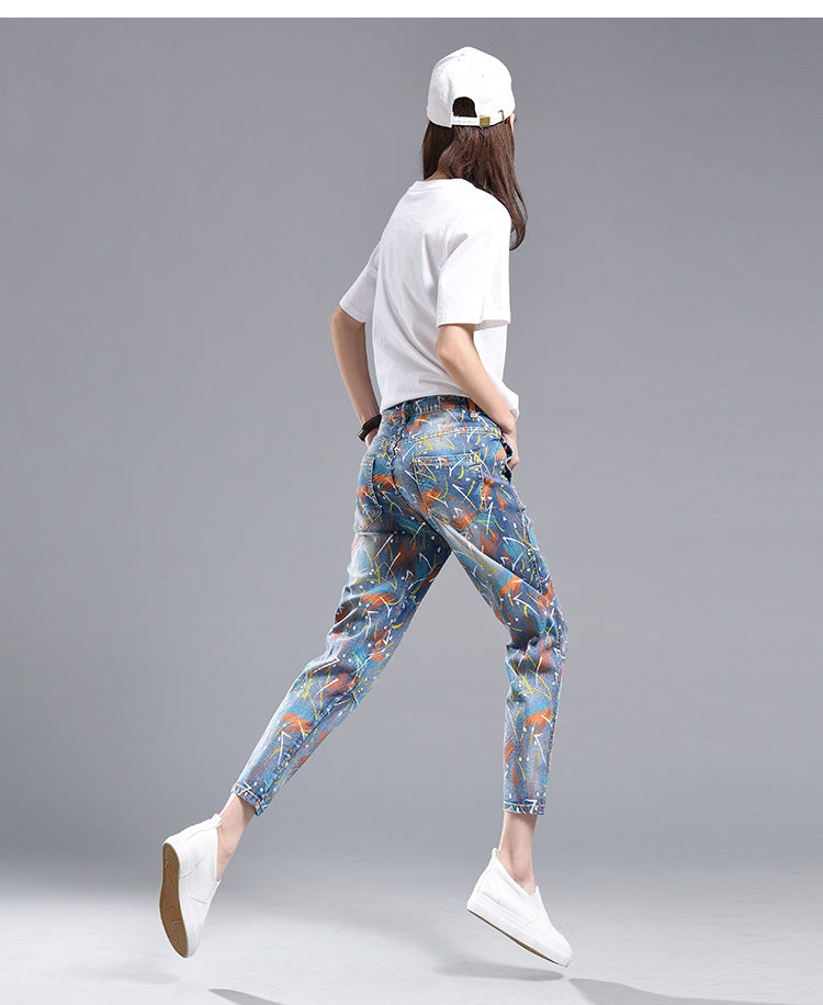 High waist painted printed harem pants