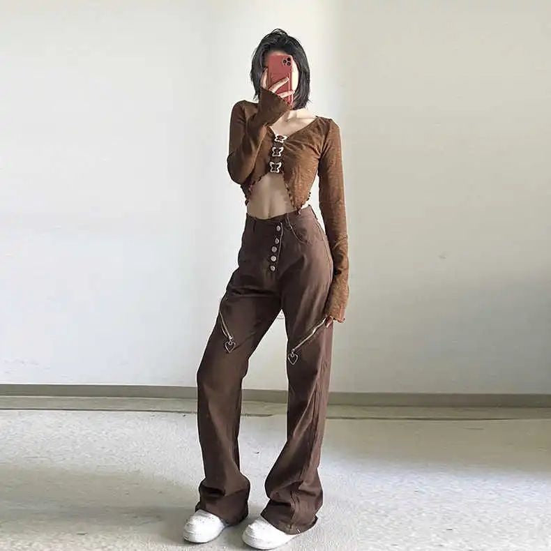 Women's Fashionable All-match Retro High Waist Zipper Jeans