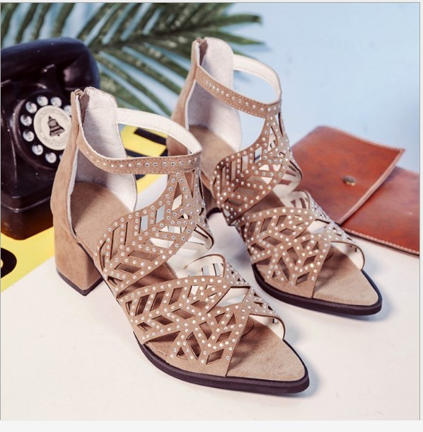 New Korean version of hollow rhinestone fish mouth sandals thick with high heel women's shoes sandals