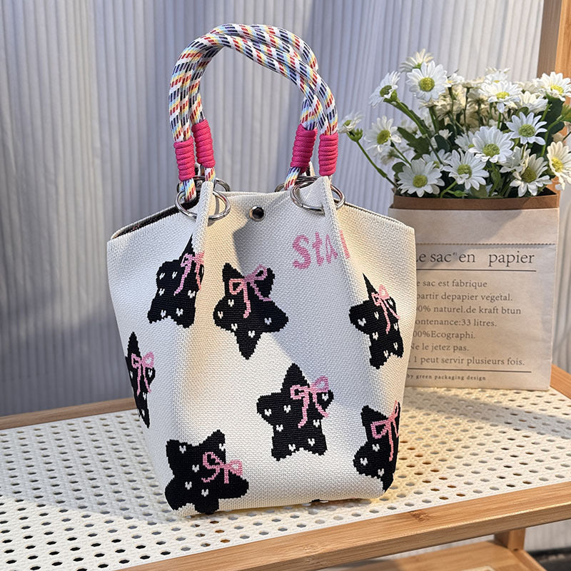 Knitted Buckle Bag Portable Large Capacity