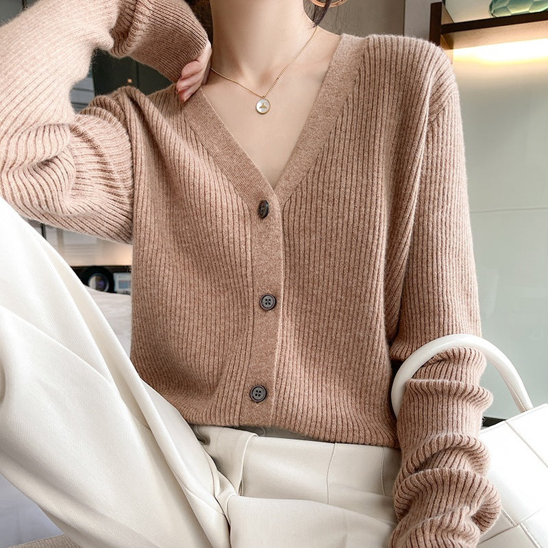 New V-neck Thick Knitted Cardigan Jacket Women