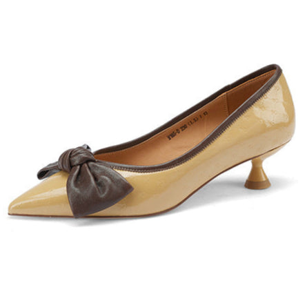 Women's Bow Leather Mid Heel Shoes Spring Autumn