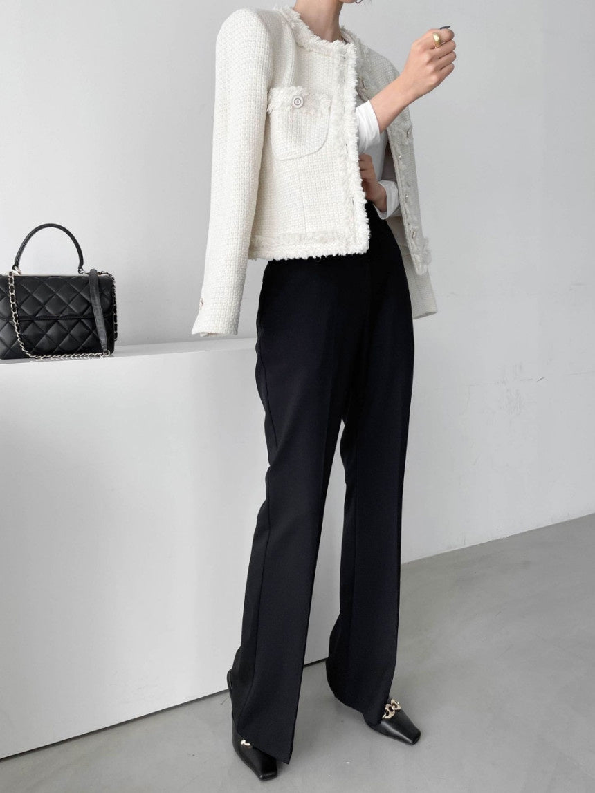 Single-breasted Loose-pocket Short Tweed Jacket