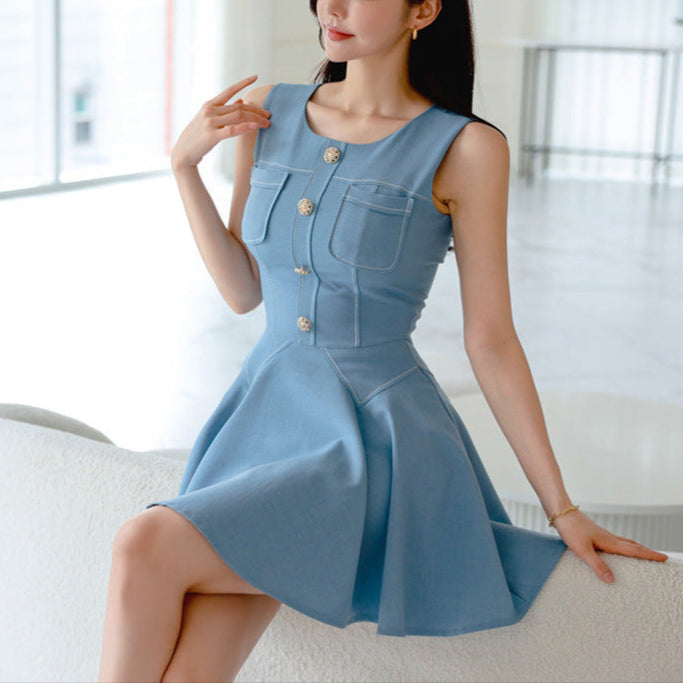 Temperament Waist-controlled Slimming And Fashionable Lotus Leaf Swing Dress