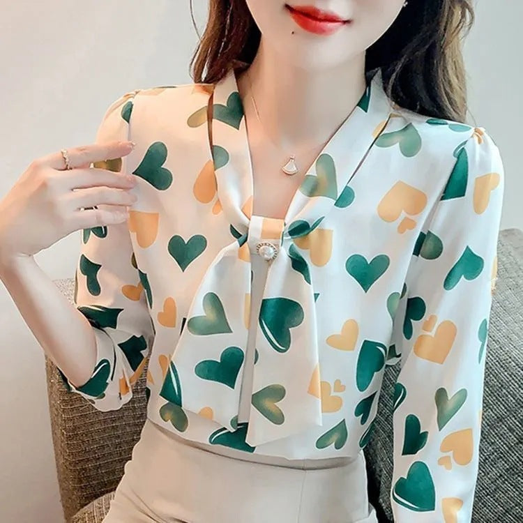 Three-quarter Sleeve Printed Chiffon Shirt Design Sense