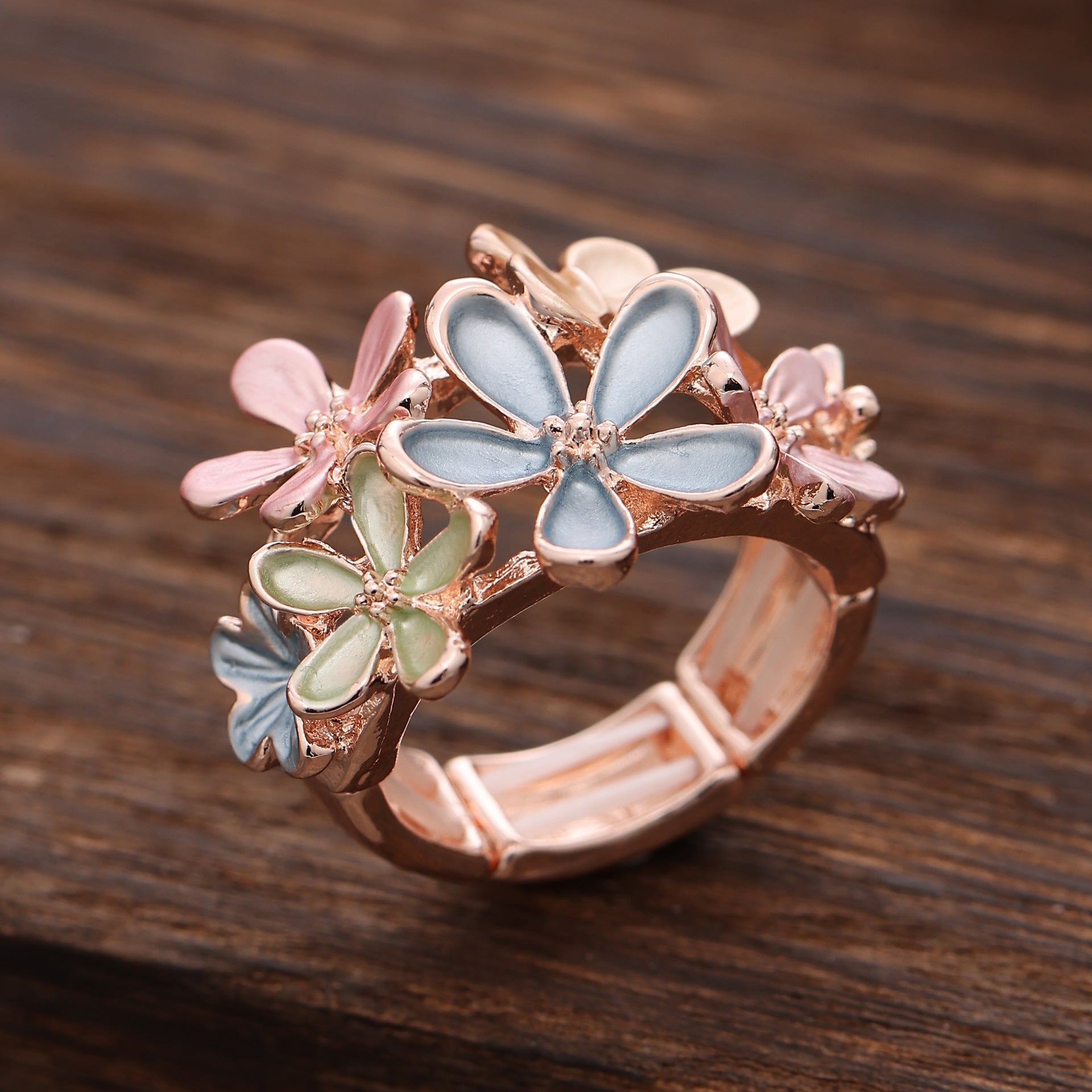 Women's Fashionable All-match Flower Cluster Elastic Alloy Ring