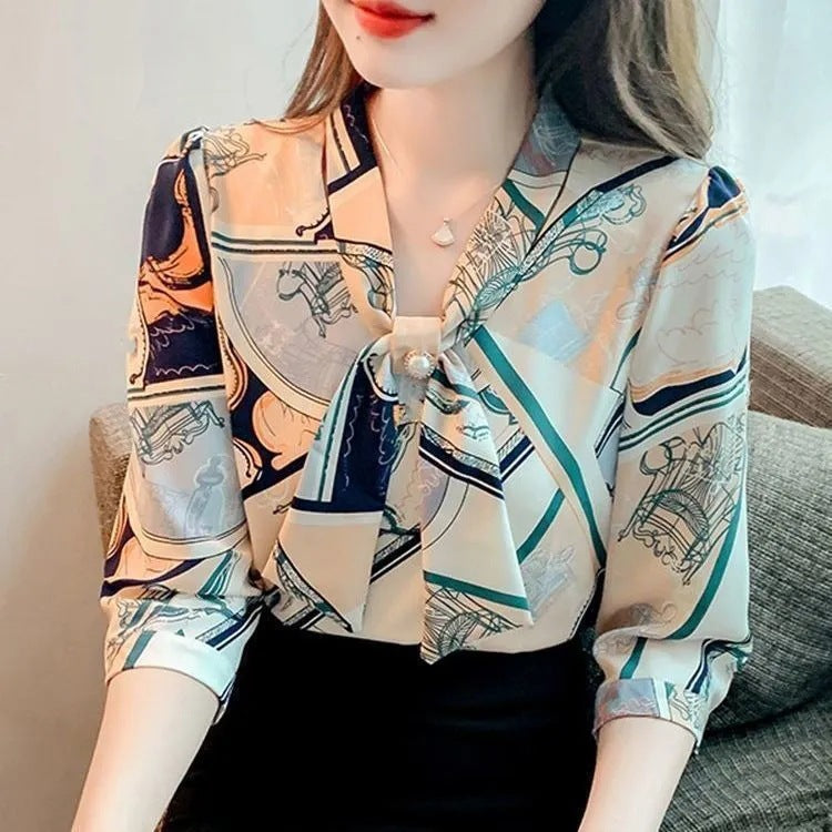 Three-quarter Sleeve Printed Chiffon Shirt Design Sense