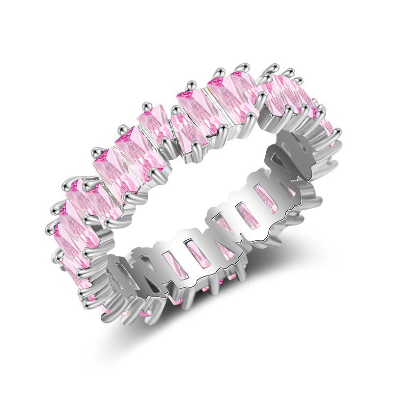 Copper Inlaid AAA Grade Color Zircon Ring For Women