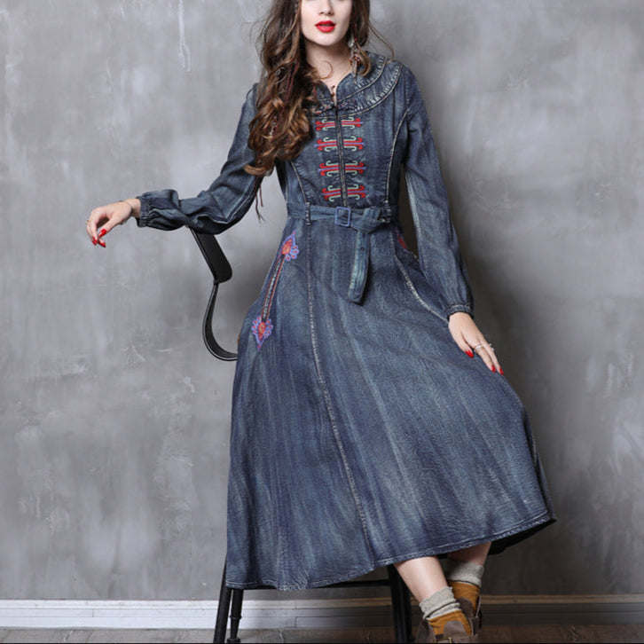 Denim dress with belt