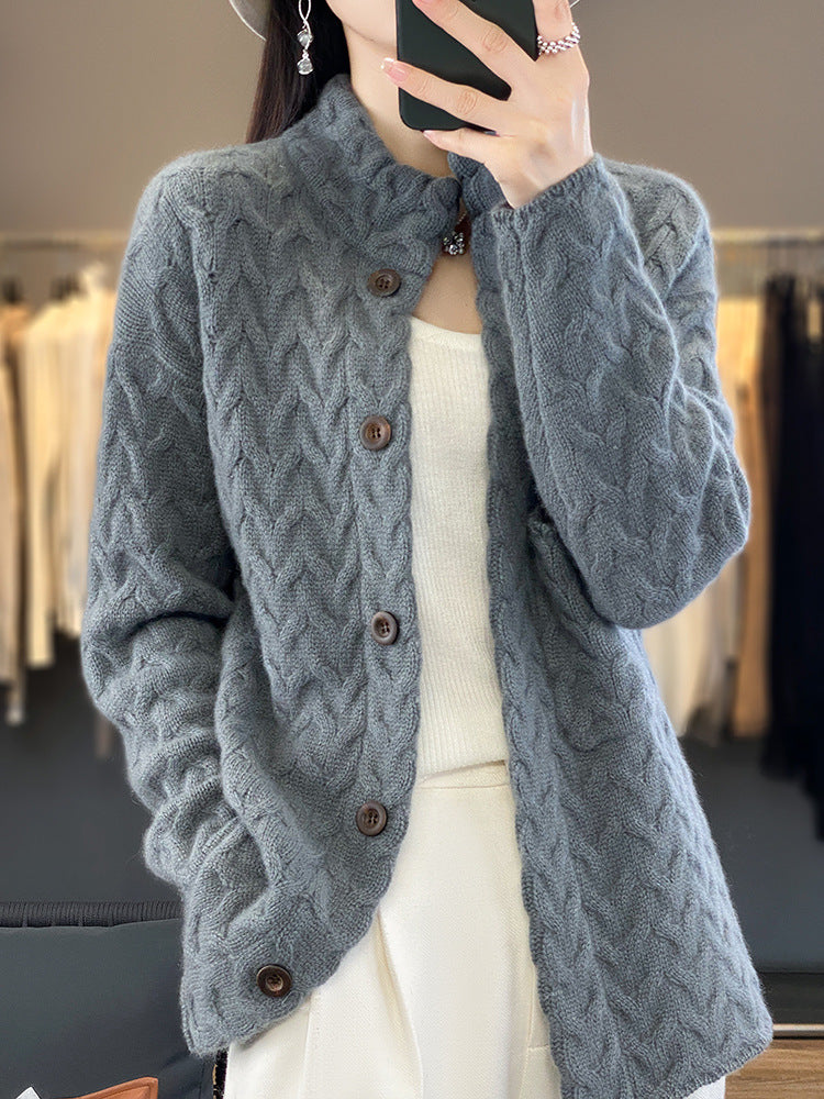 Women's Knitted Cardigan Thickened Twist