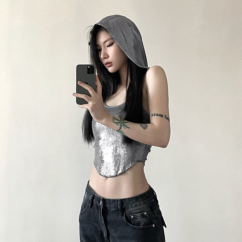 Women's Solid Color Slim Fit Fashion Hooded Halterneck Vest Women