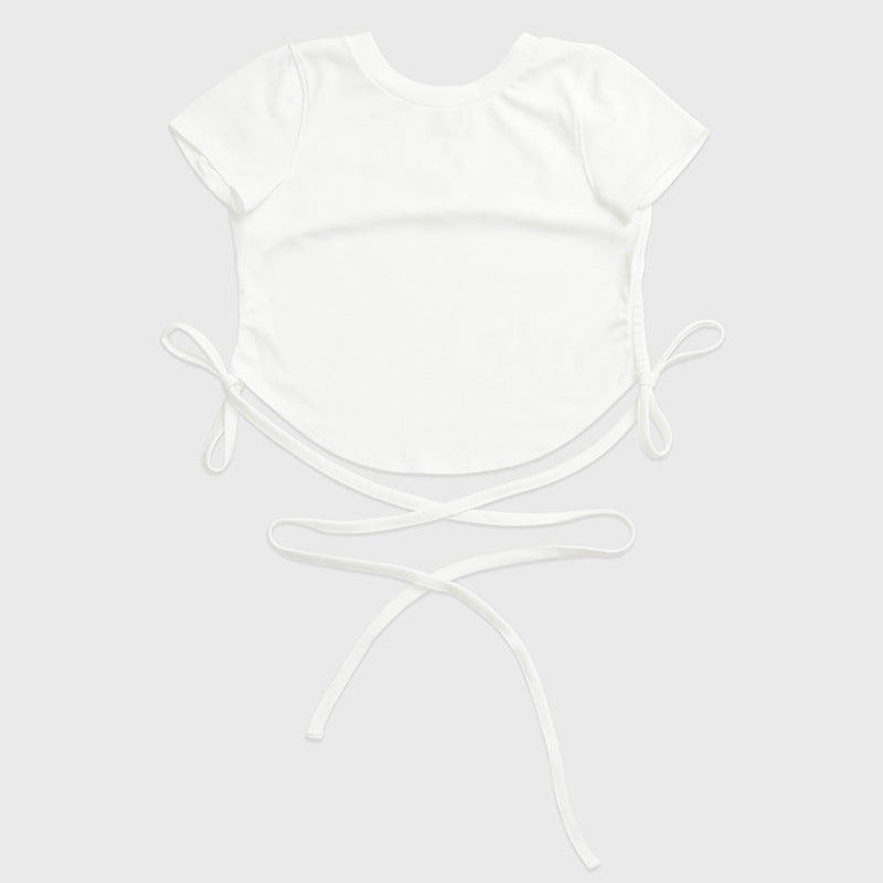 Summer New Yoga Wear Lace-up Winding Back Hollow Sexy Sports Short-sleeved T-shirt