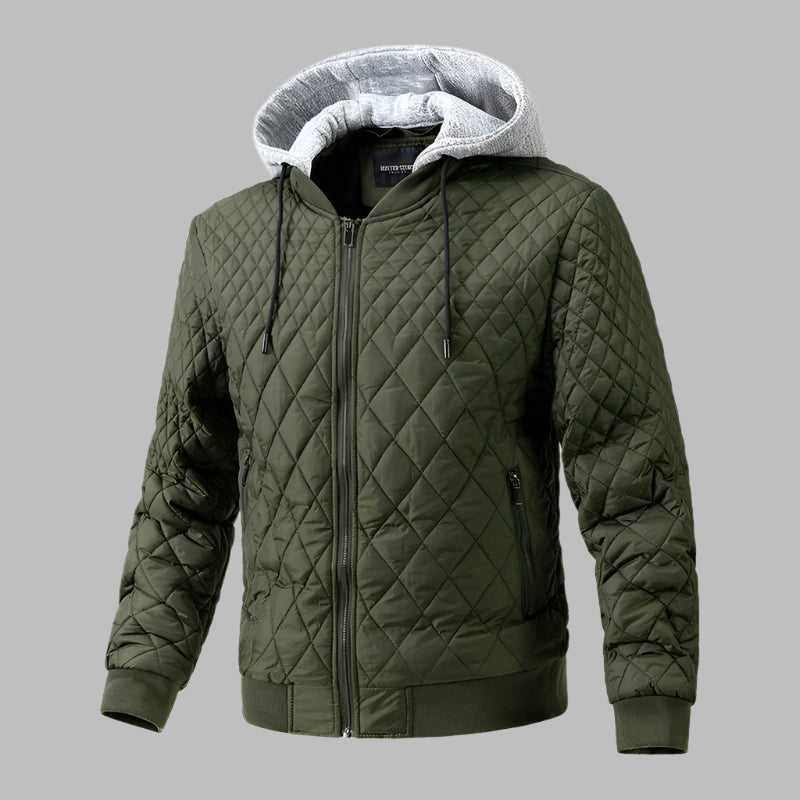 Men's Casual Jacket Quilted Cotton Removable Hood Jacket