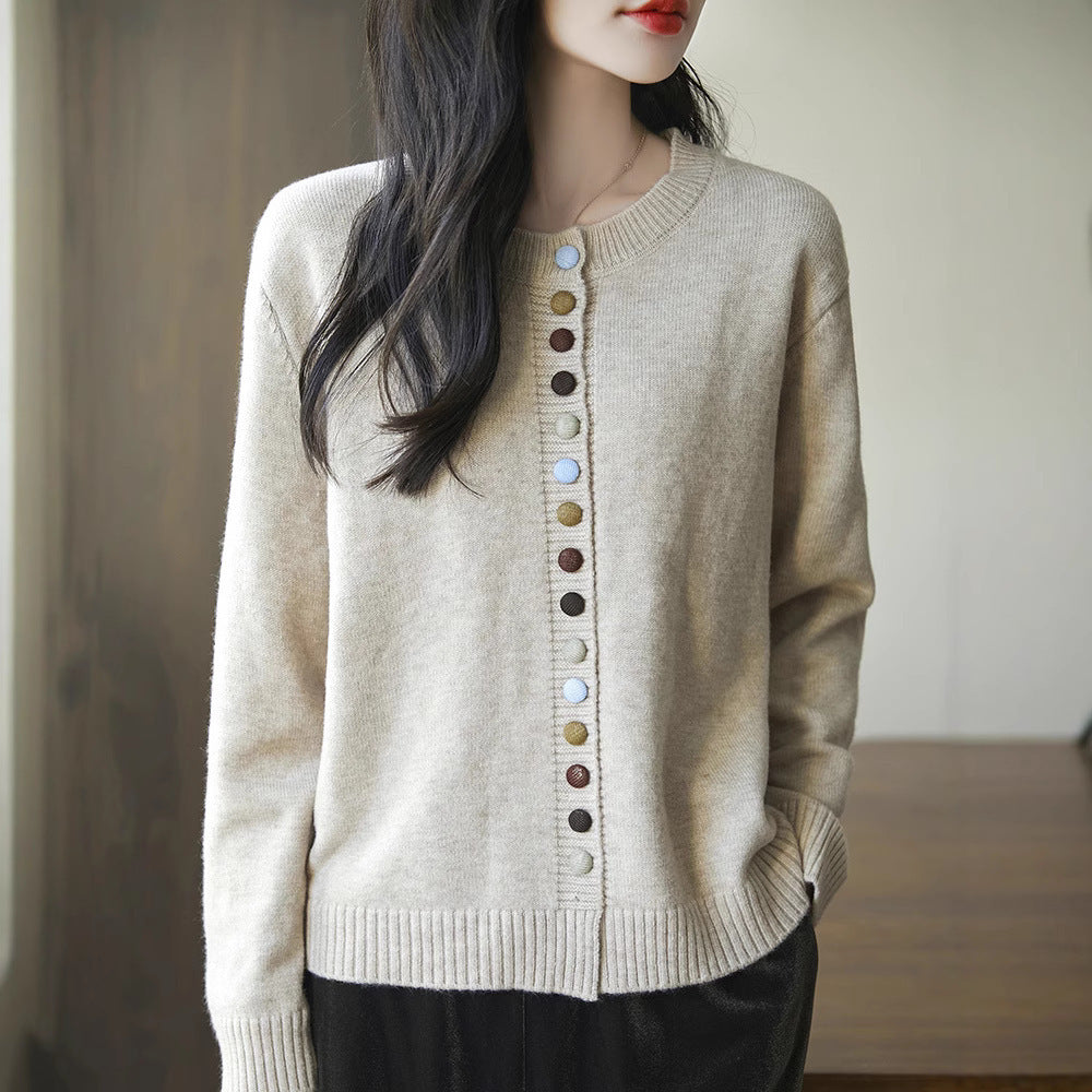 Women's Loose Soft And Age-reducing Simple Casual Jacket With Colorful Buttons