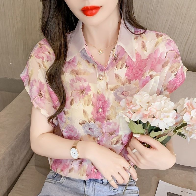 Floral Chiffon Short Sleeve Top