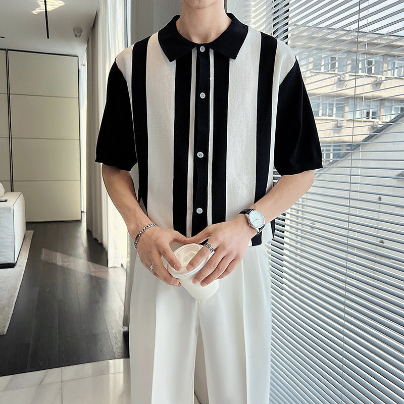 Men's Striped Color Blocking POLO Sweater