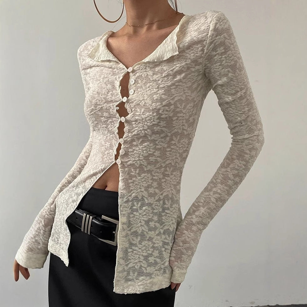 Sexy Pure Lace Light Breathable Long Sleeves Cardigan T-shirt