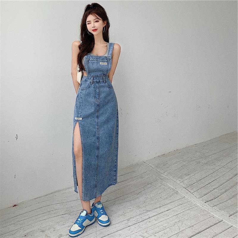 Children's Wear Of Denim Belt Dress