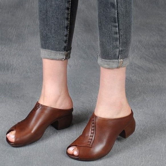 Square Heel Peep-toe Slippers Women's Outer Height Increasing Sandals Pumps