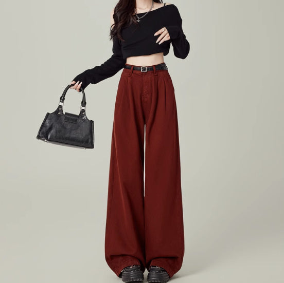 High Waisted Petite Straight Wide Leg Trousers