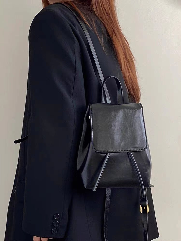 Retro Brown Backpack Women's Simple Literary Shoulder Bag