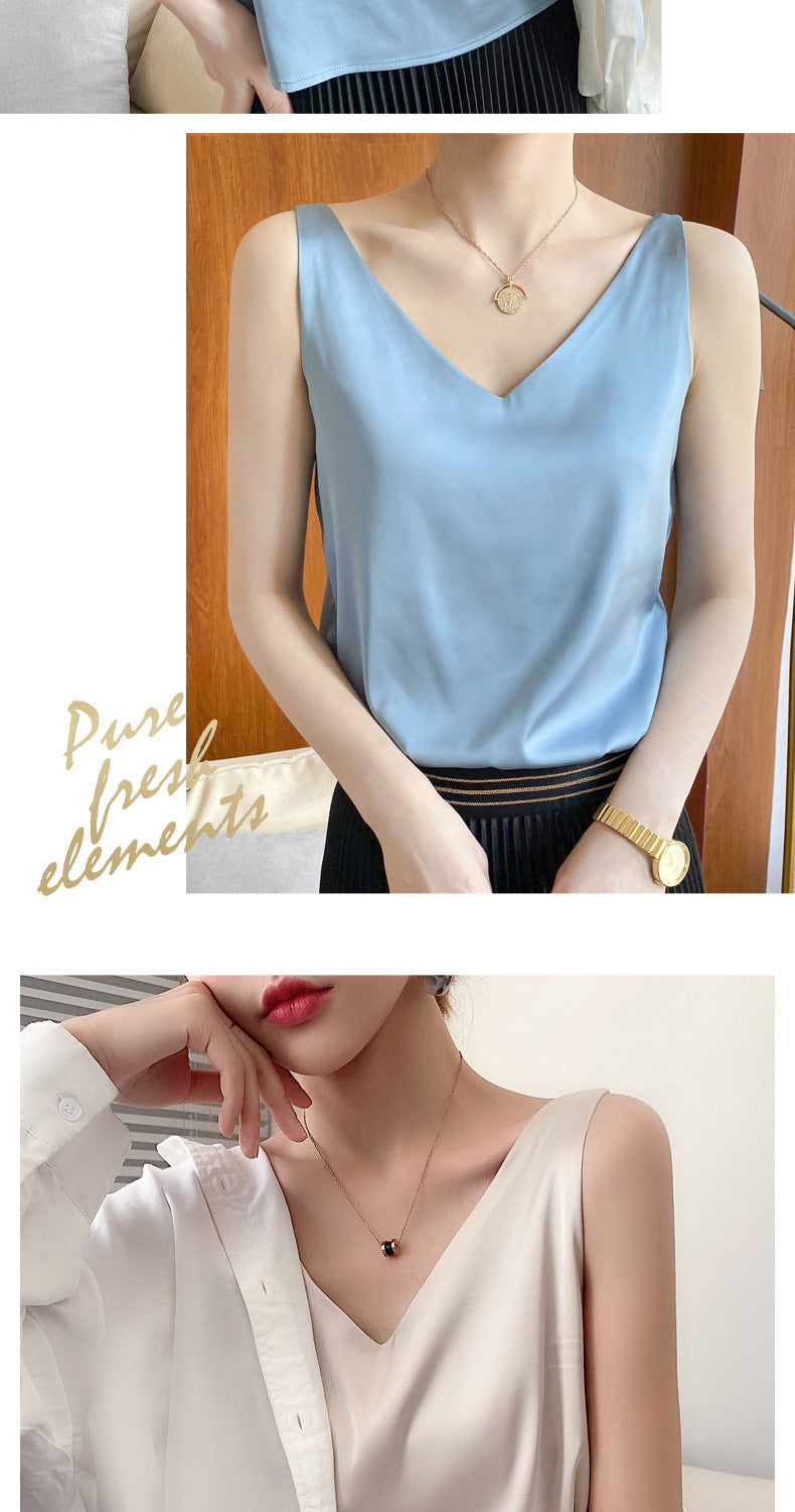 Camisole Women's Summer Inner Suit Silk Satin V-neck Top