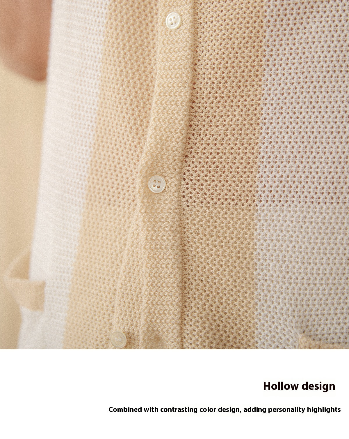 Hollow Cotton And Linen Lapel Short-sleeved Cardigan Knitted Top