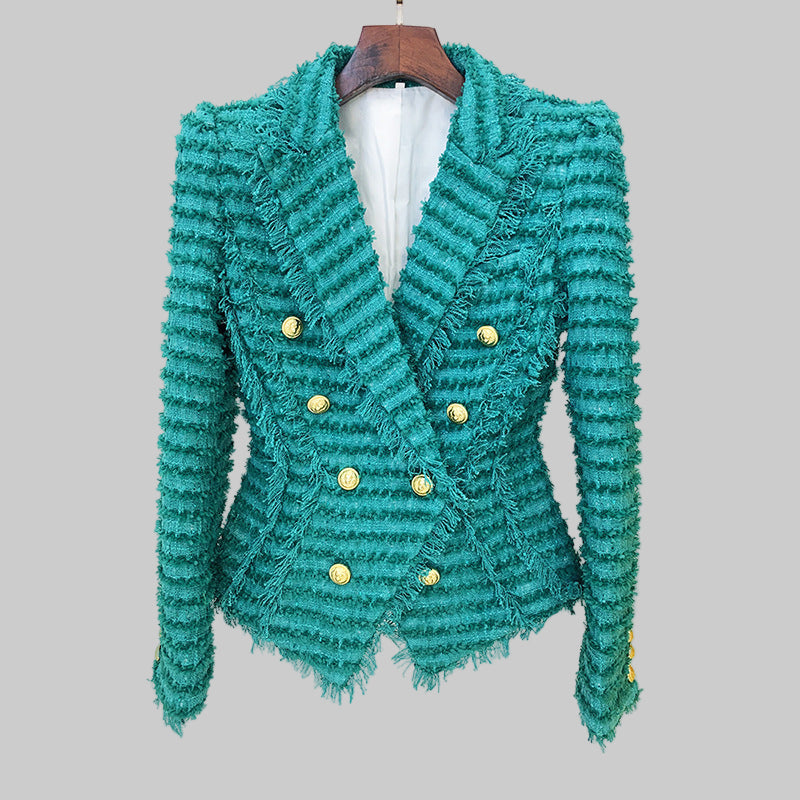 European And American Star Fashion Tassel Fringe Tweed Slim Suit Jacket
