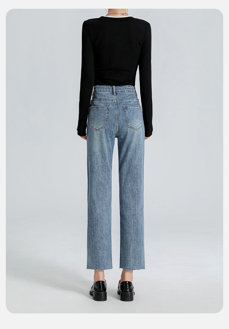 Burr Straight Ankle-length Pants Small Stretchy High Waist Slimming Commuter