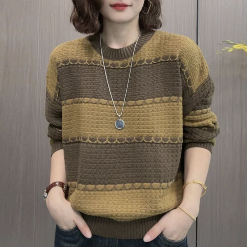 Contrast Color Young-aged Women's Striped Sweater
