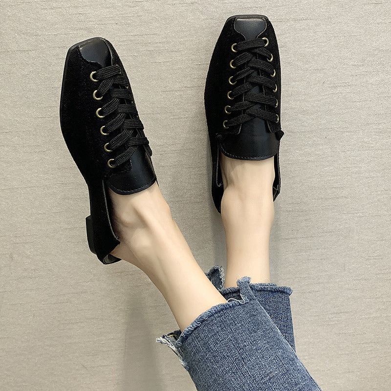 One-legged Peas Shoes Square Toe All-match Shallow Mouth Flat Single Shoes Women