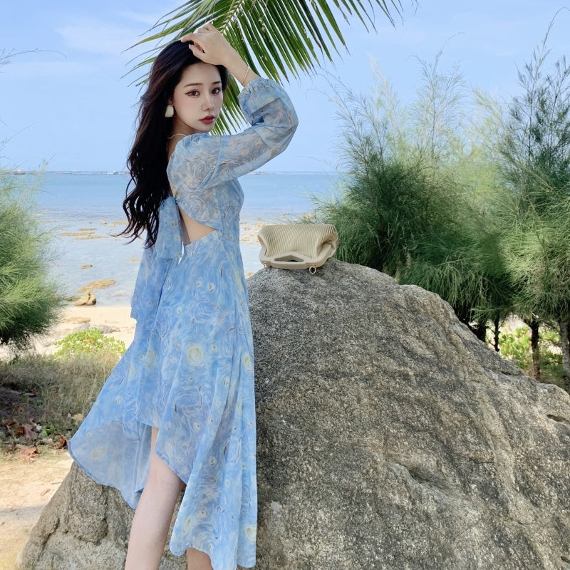 Summer Seaside Vacation Printed Long Skirt