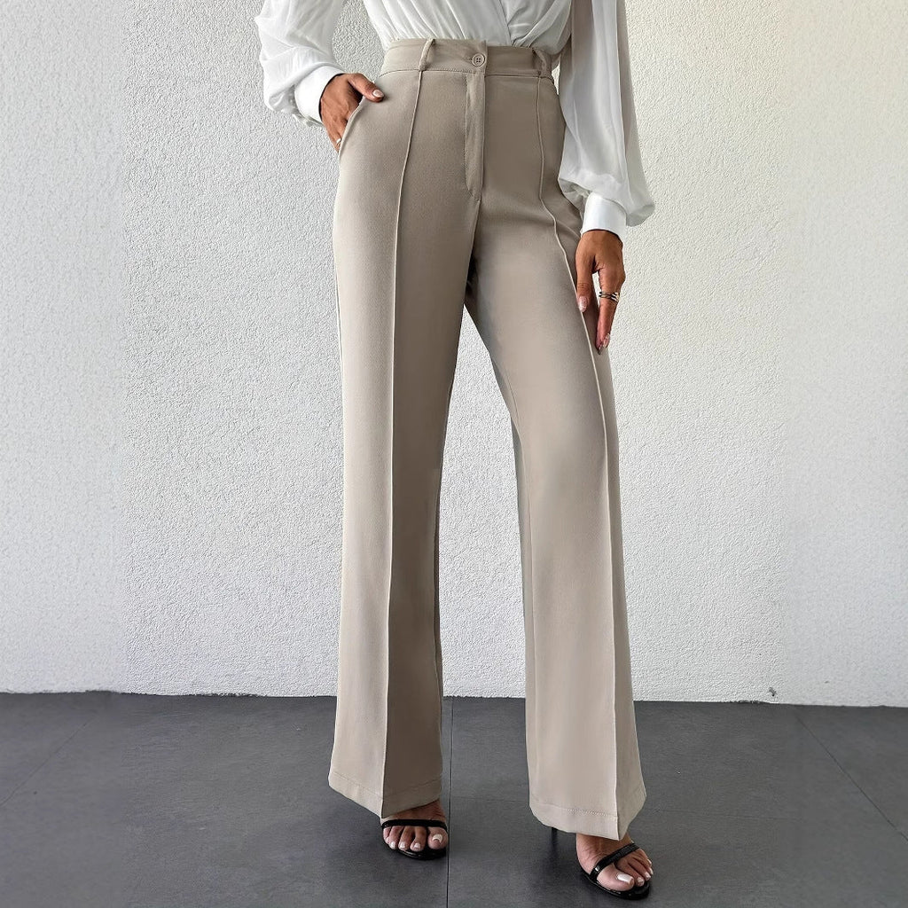 2025 New Fashion Temperament High Waist Slimming And Straight Casual Trousers Side Pocket French Commuter Business Trousers