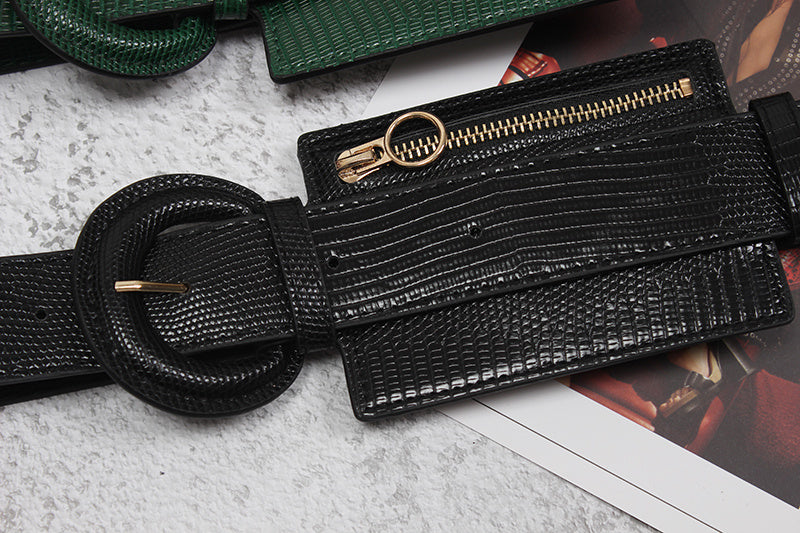 Fashion Stitching Zipper Small Leather Waist Seal