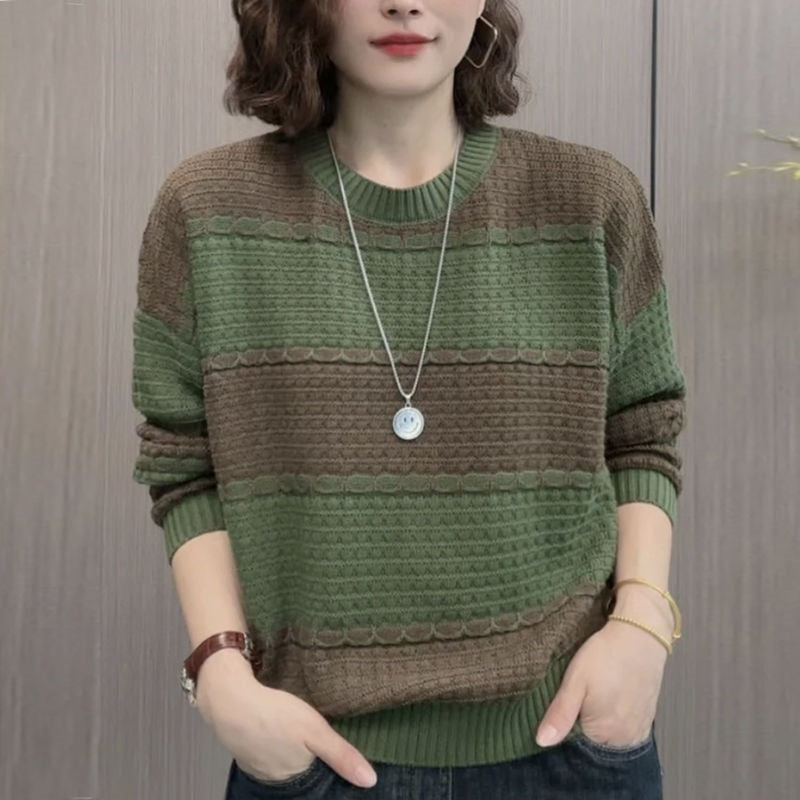Contrast Color Young-aged Women's Striped Sweater