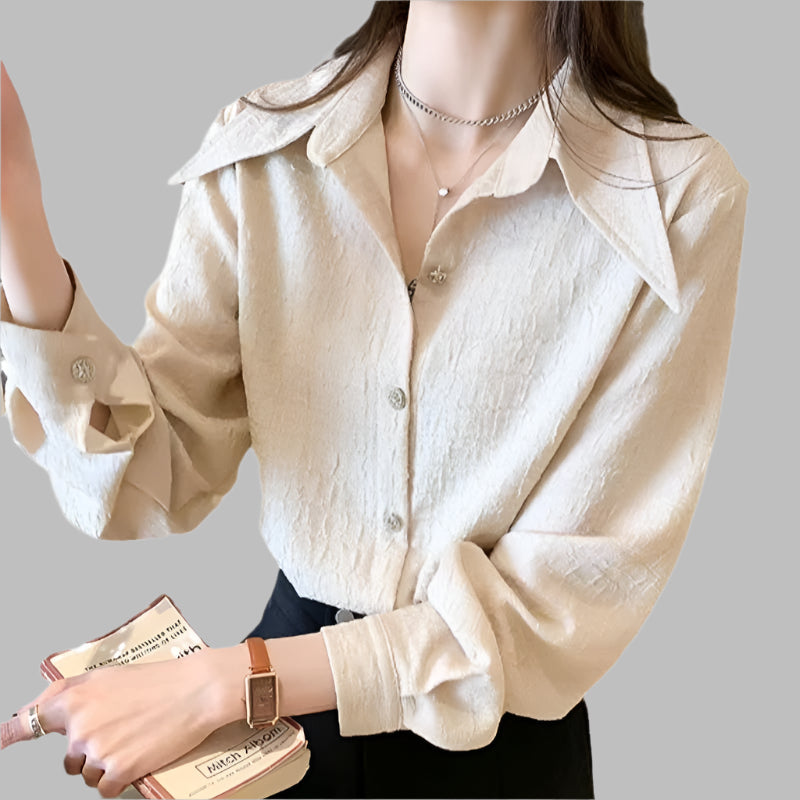 Pointed Collar Shirt Chiffon Design Loose Bandage Dress White Base Shirt