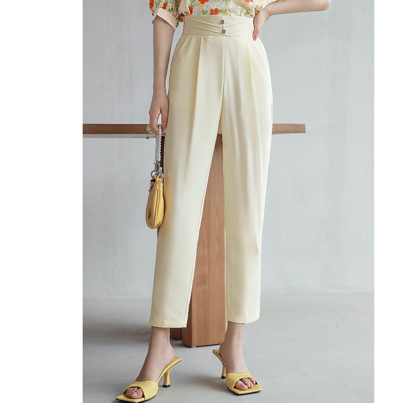 Summer Dress With Bright Diamond Buckle Temperament Nine-point Straight Trousers