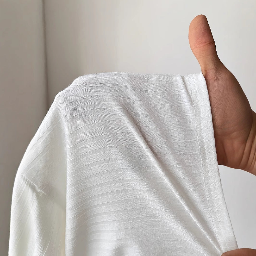 Women's Summer Textured Mid Sleeve V-neck Slim Fit Style Pullover