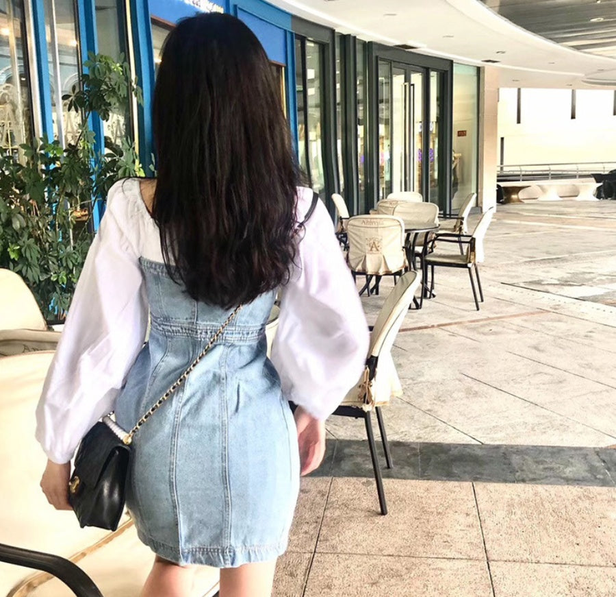 Fake two-piece stitching denim dress