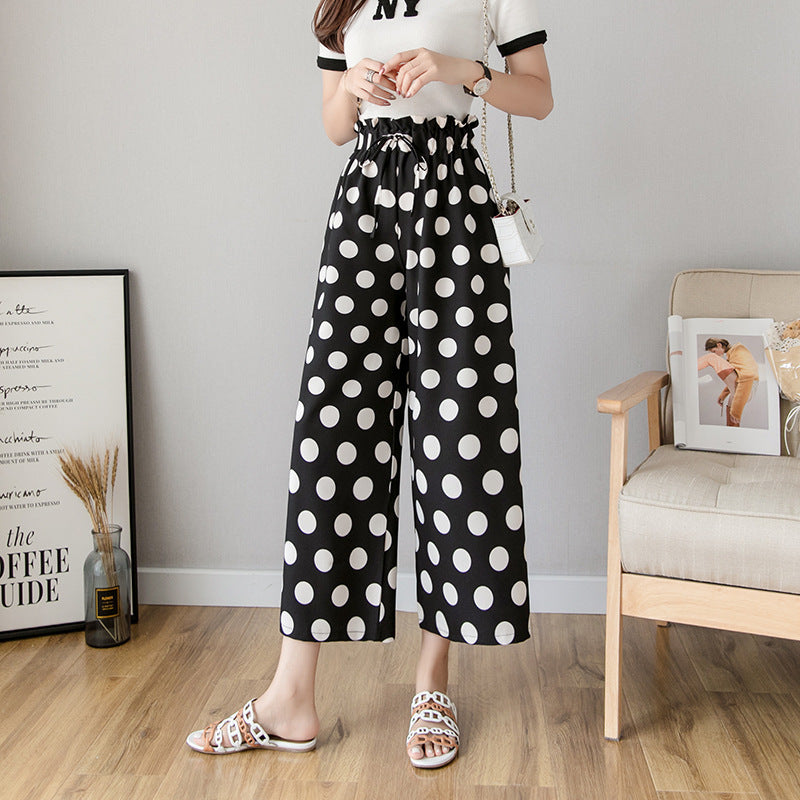 Wide-leg Pants Women's Plaid Polka-dot Nine-point High-waisted Straight Slim Loose Thin Casual Pants