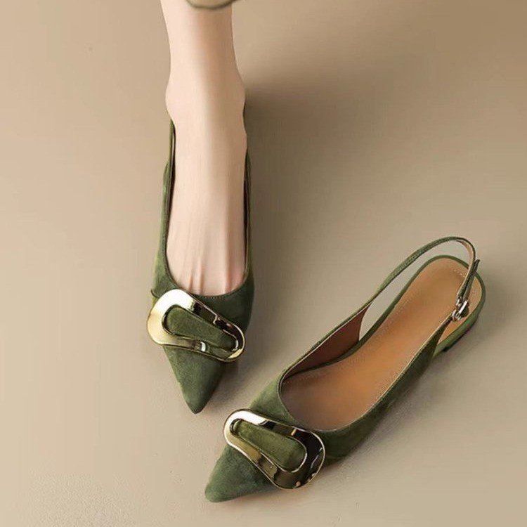 French Retro Metal Buckle Women's Flat-heeled Shoes